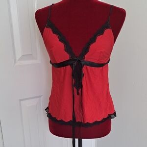 Adore Me Red Lace Trim Camisole Sleep Set